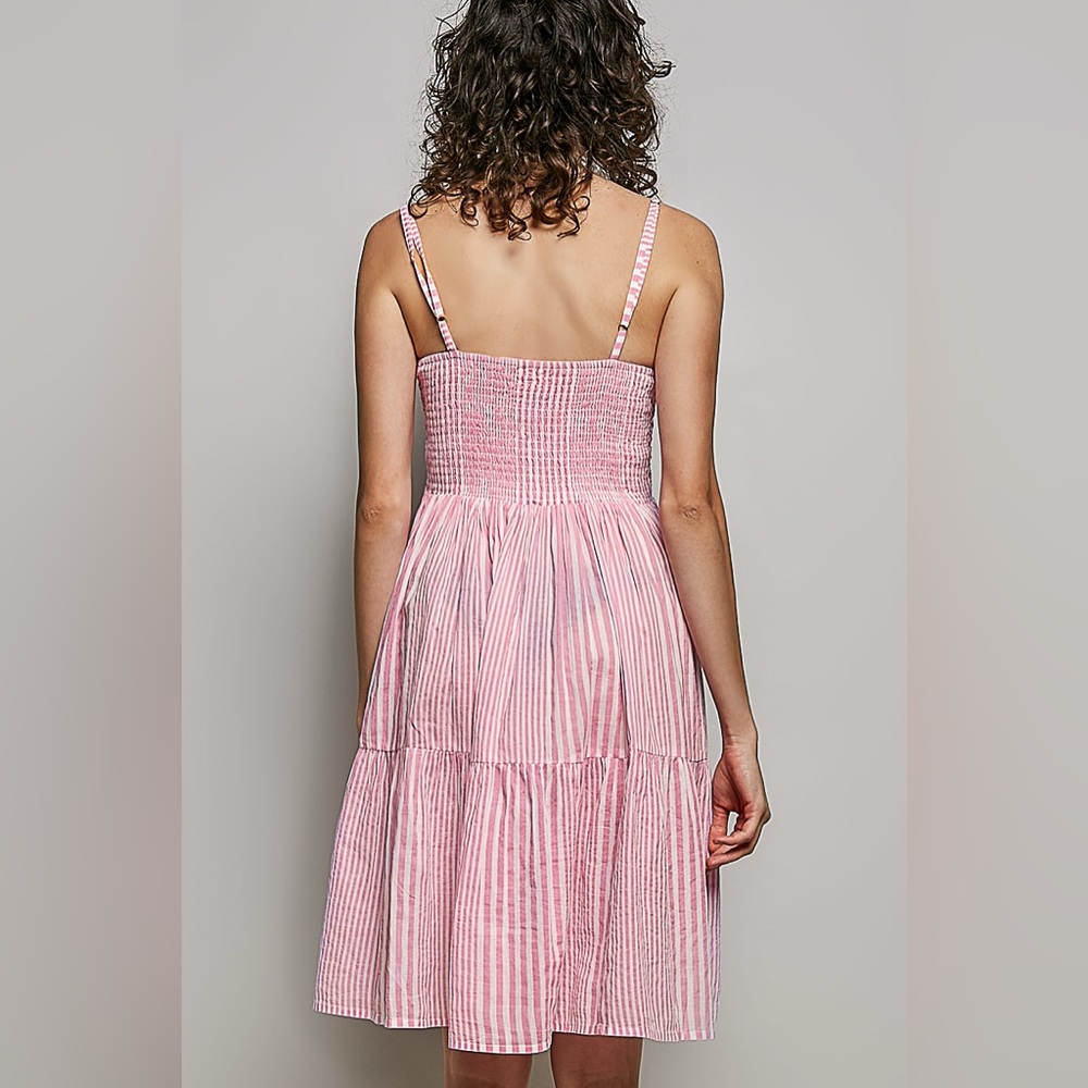 POL Pink Cotton Striped Smocked Sundress with Embroidery - Picture 6 of 6